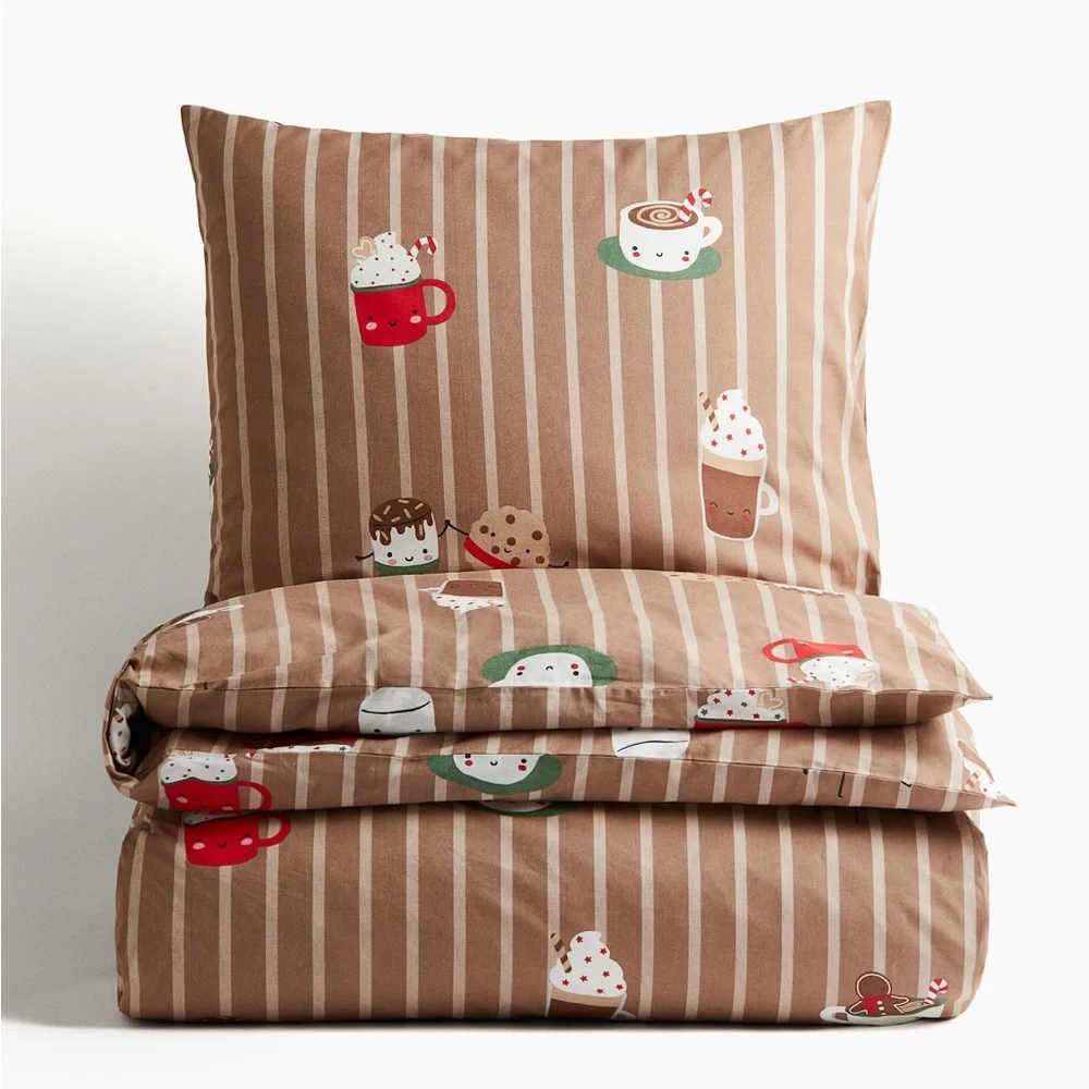 H&M Brown Striped Duvet Cover with Cute Design